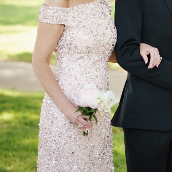 Lillian off the shoulder sequin beaded gown by Adrianna Papell. Worn once. - Picture 6 of 6